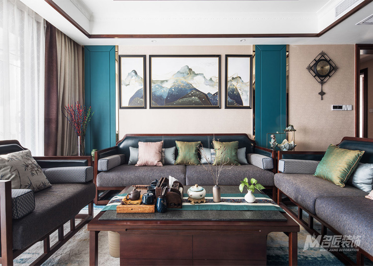 佛山市鵬瑞皓玥灣新中式風格三居室裝修案例